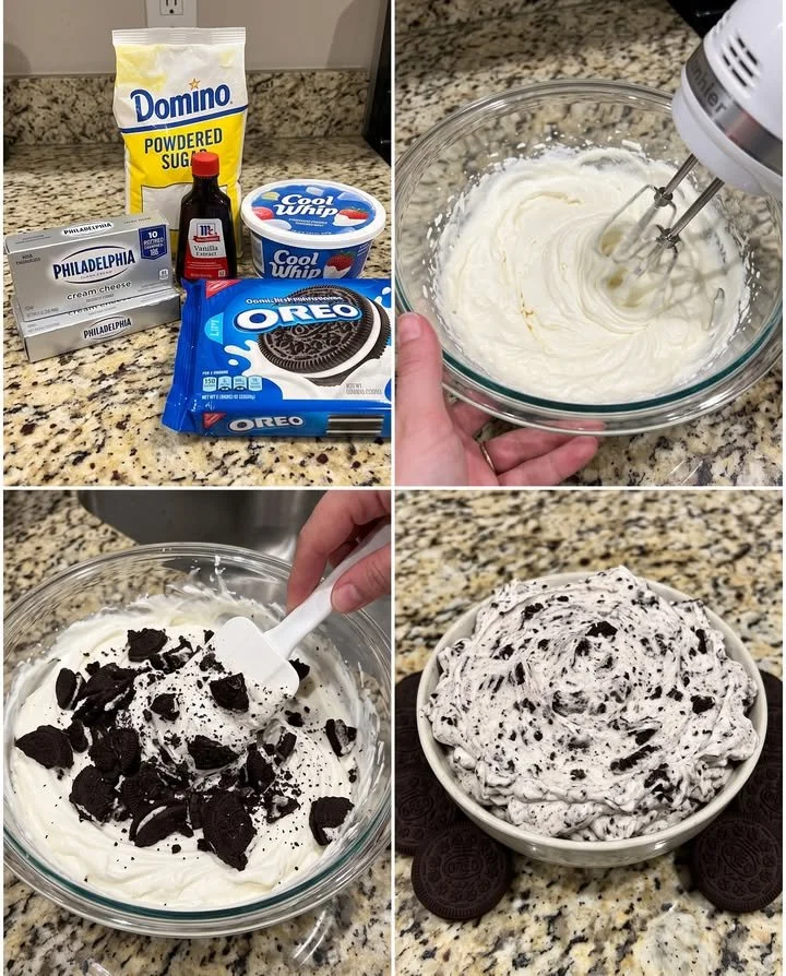 Delicious Oreo Cheesecake Dip served with cookies and cream toppings