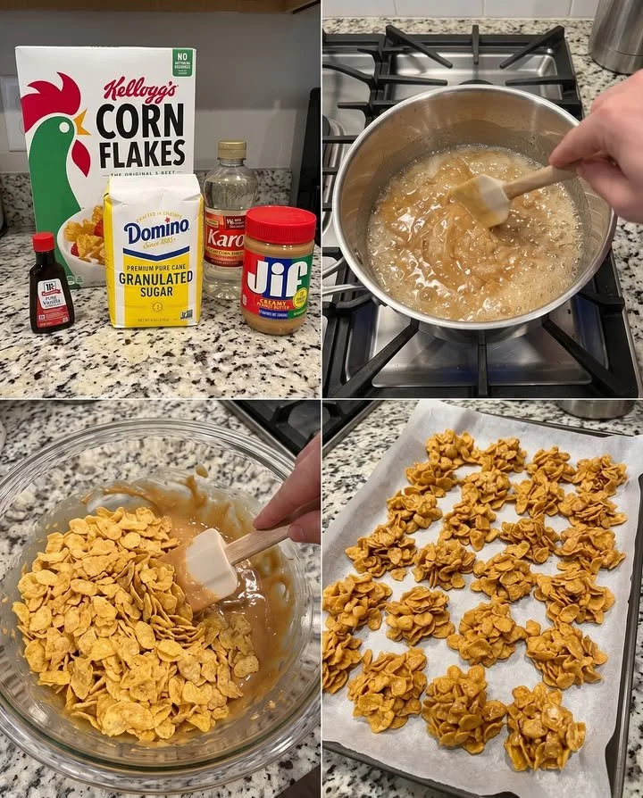 Delicious Peanut Butter Cornflake Clusters - crunchy snack recipe
