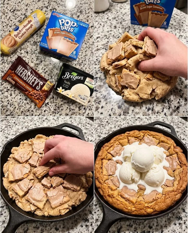 Delicious Brown Sugar Cinnamon Skillet Cookie served warm in a skillet