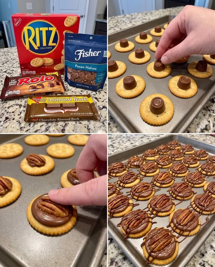 Ritz Cracker Turtles recipe featuring chocolate, caramel, and nuts