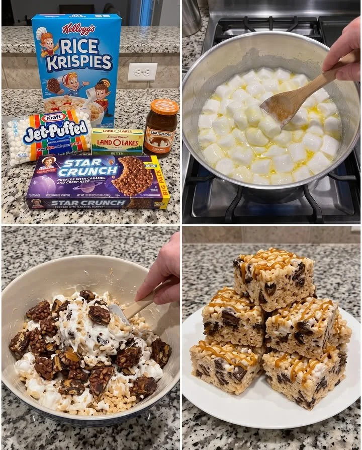 Star Crunch Caramel Crispy Treats with crispy rice and caramel layers