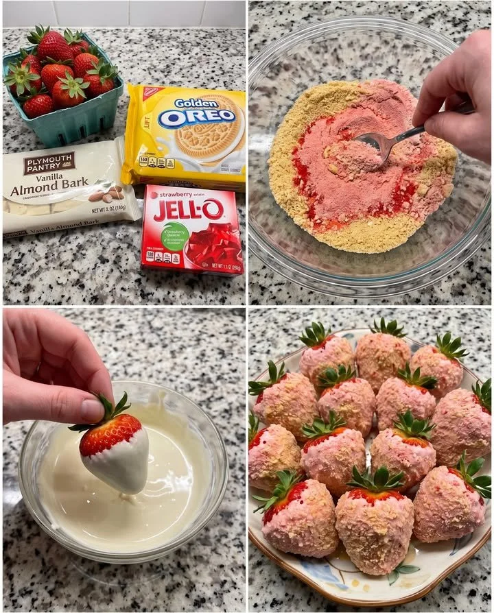 Strawberry crunch coated strawberries with a crispy coating