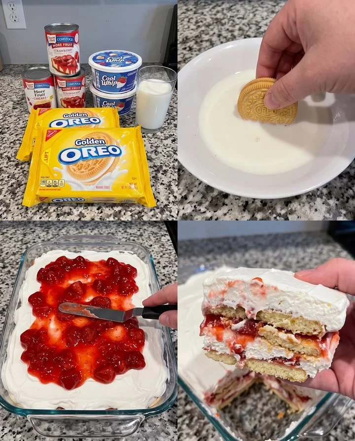 Delicious Strawberry Shortcake Icebox Cake layered with fresh strawberries and whipped cream